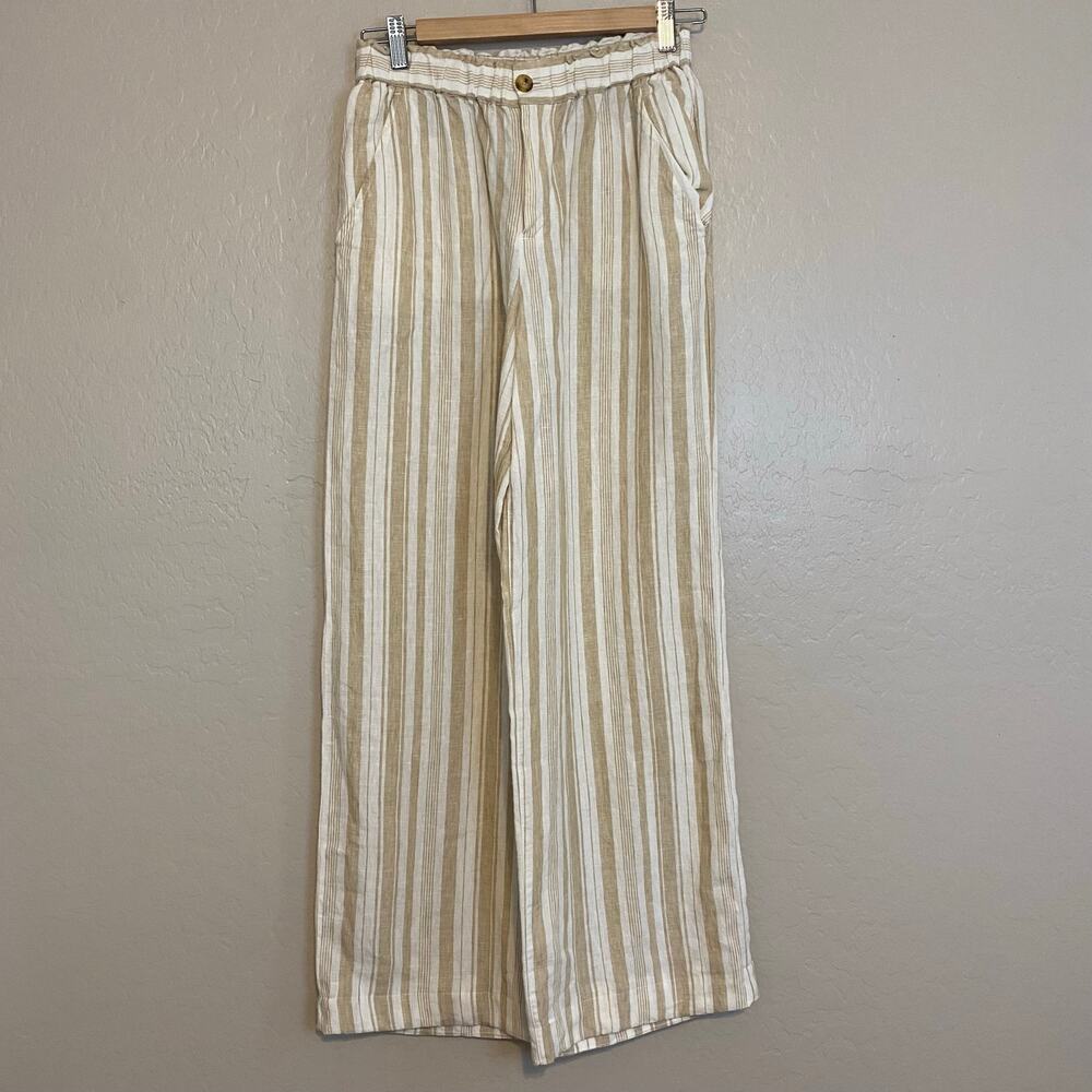 Faherty Monterey Wide Leg Linen Pant Womens Sz XS Striped Beachy Coastal